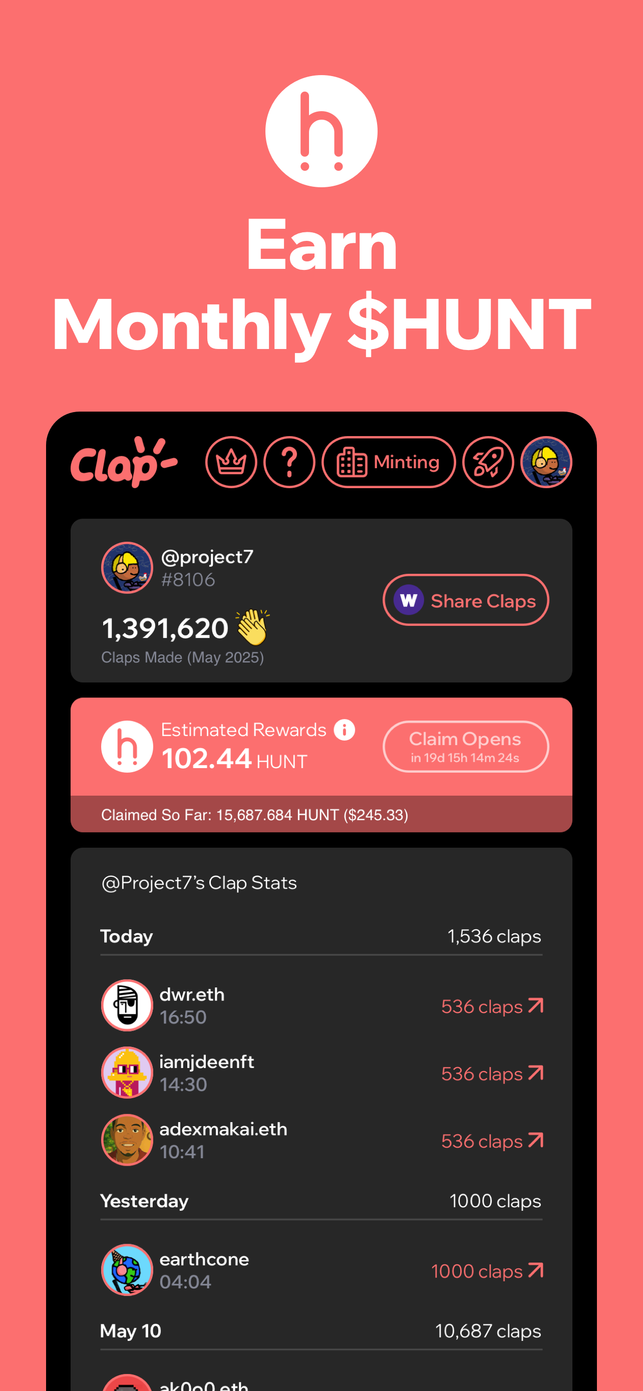 Clap to Earn with Every Swipe - Farcaster Mini Apps screenshot