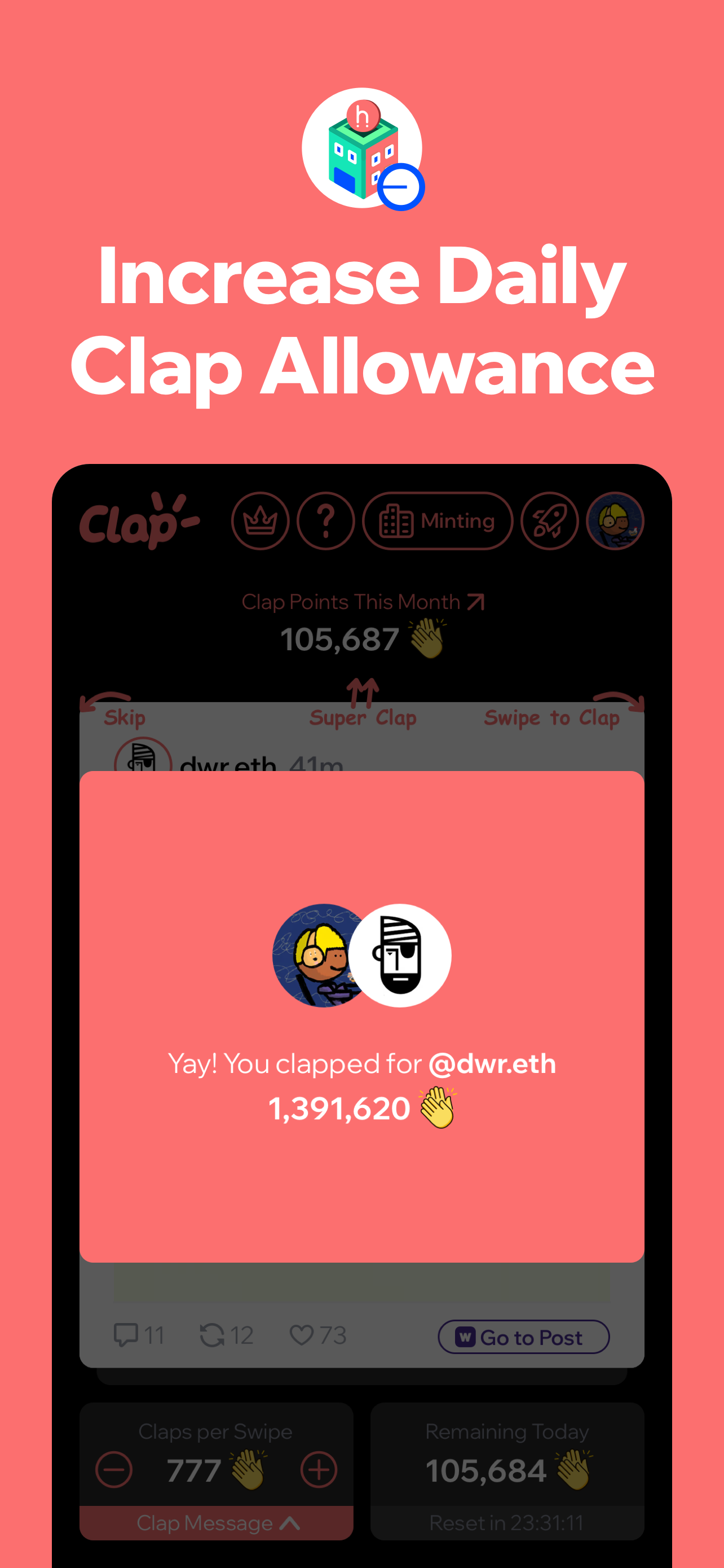 Clap to Earn with Every Swipe - Farcaster Mini Apps screenshot